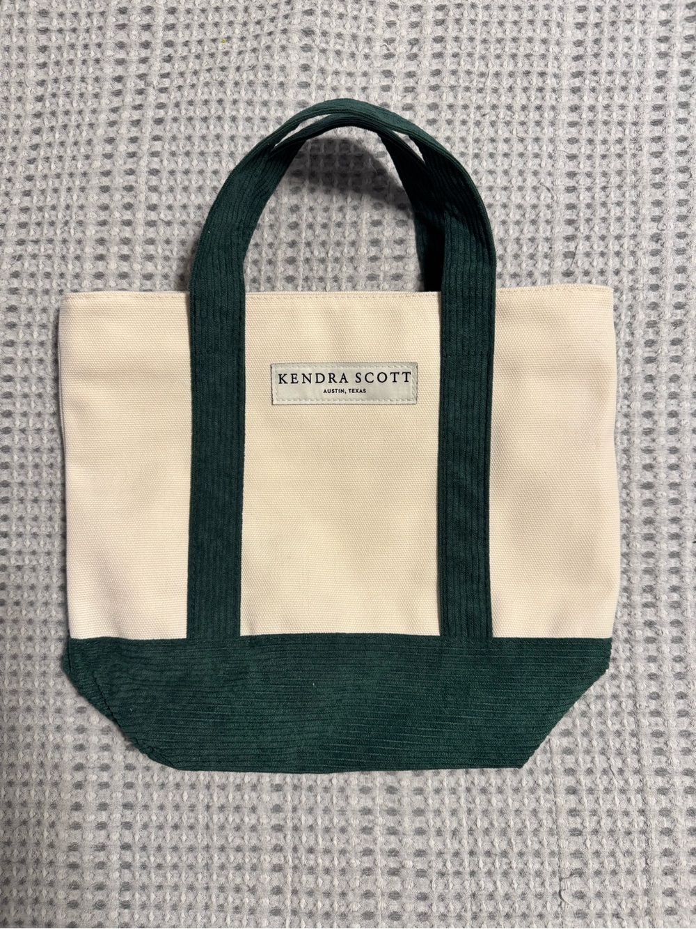 Kendra Scott Cream and Forest Green Canvas Tote